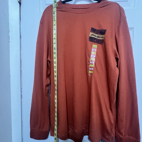 Eddie Bauer Men’s Long Sleeve T-Shirt Logo Coral Burnt Orange Size Large New - Picture 4 of 12